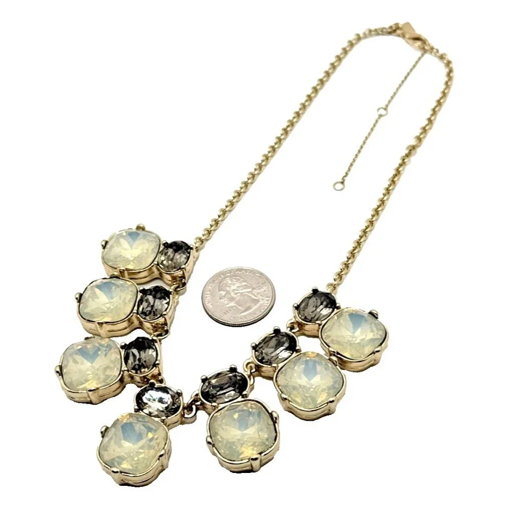Banana Republic Bib Necklace Gold Tone Faceted Cabochon Statement NWOT 16-19